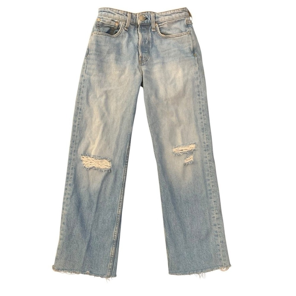 Rag & Bone Maya High-Rise Ankle Straight 24 Hardwick Blue Distressed Grunge
